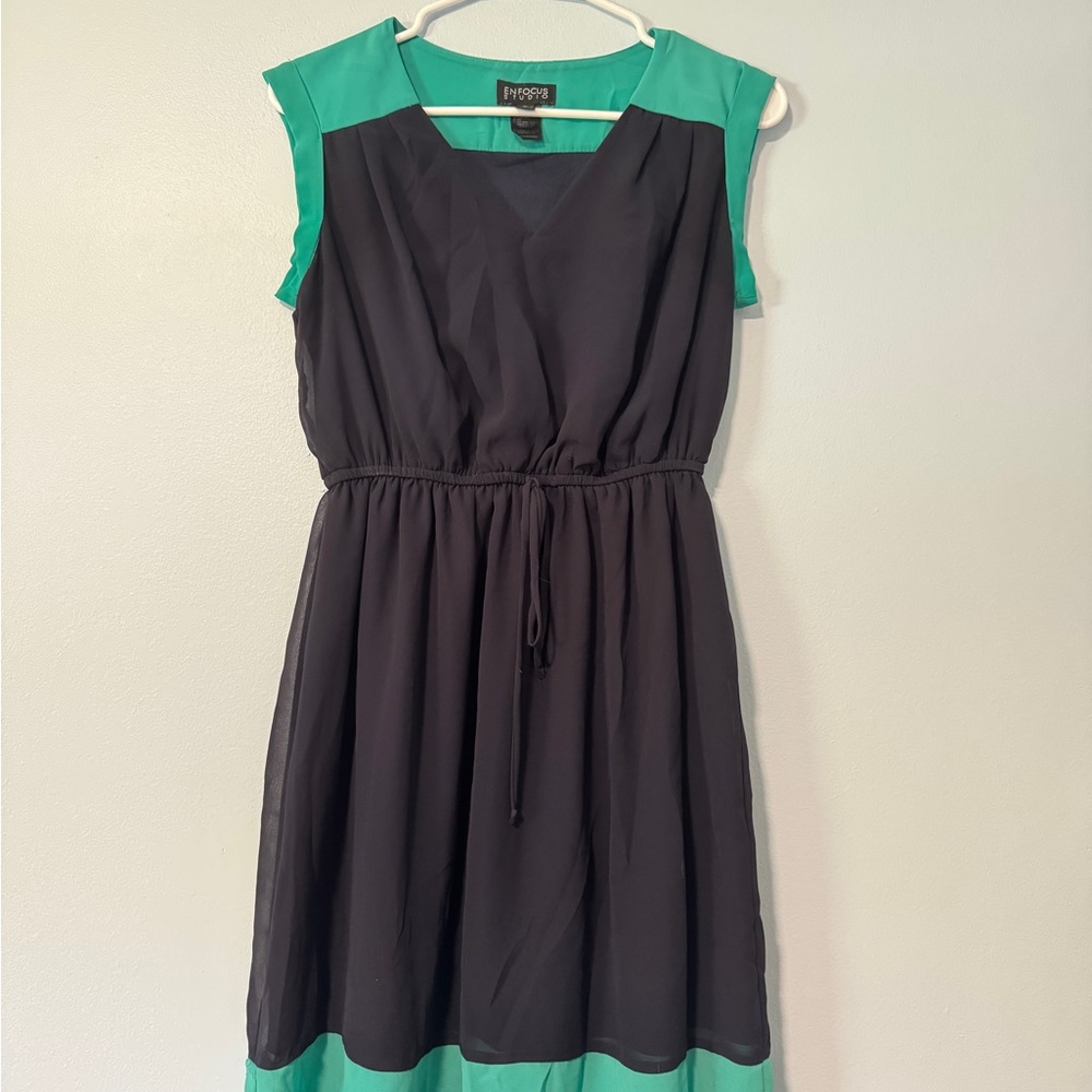 Enfocus Studio Green and Black A-line Midi Dress